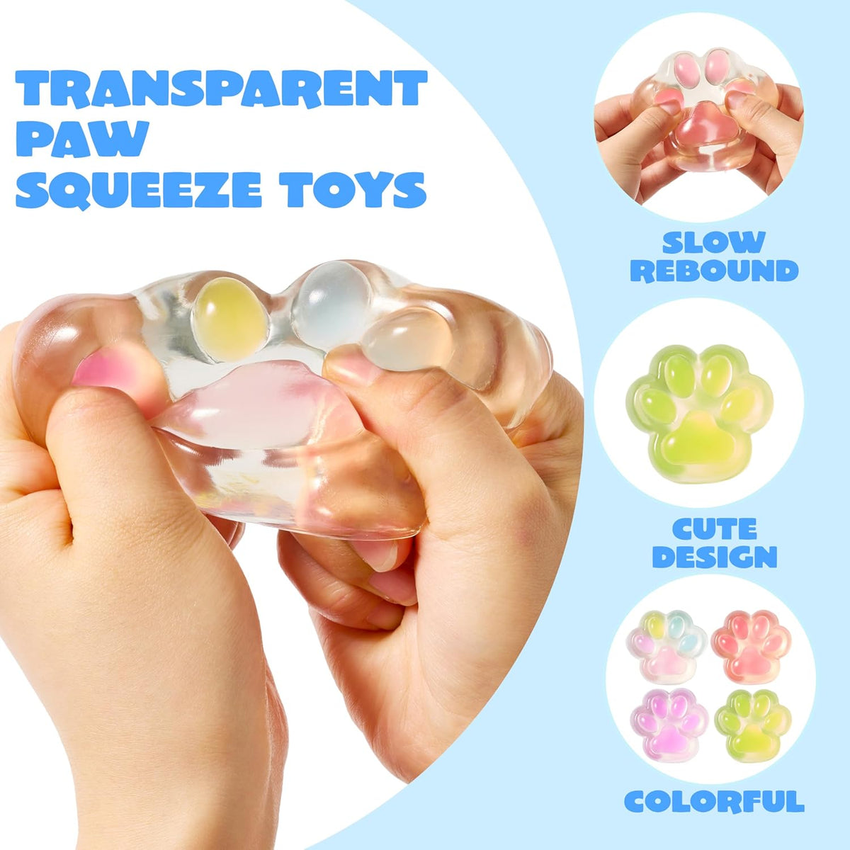 4-Pack Transparent Cat Paw Squishy Toys – Cute Soft Paw Fidget Toys for Easter Gifts & Party Favors